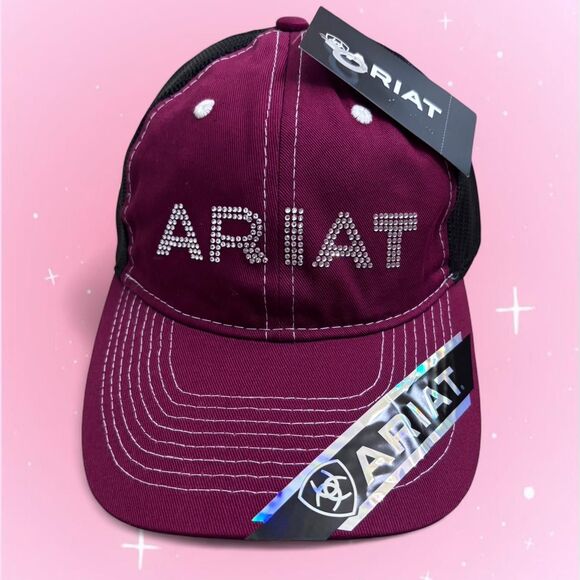 Ariat Accessories - NWT Y2K Ariat Ladies Cap Snap Back Rhinestone Letters Burgundy